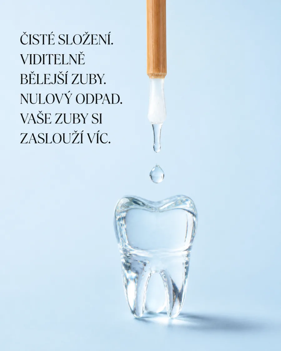 Ústní péče, headline o čistém složení a bělejších zubech